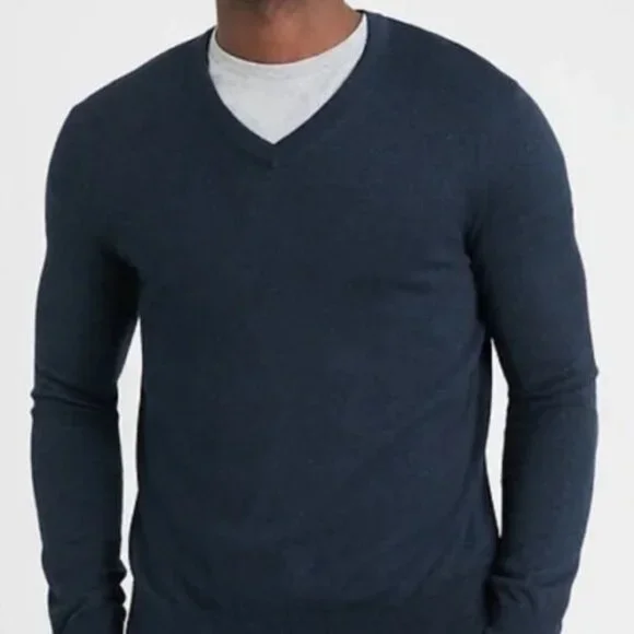 Banana Republic Luxury Blend Silk Cashmere Blue V Neck Shirt Sweater 969946 36